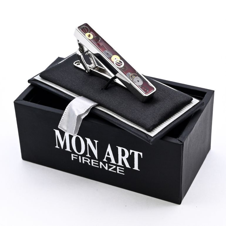 モンアート MONART ネクタイピン メンズ タイピン タイバー タイクリップ ギア(歯車) シルバー レッド VESUVIO TC SPK B Made in Italy 名入れ可有料 正規代理店