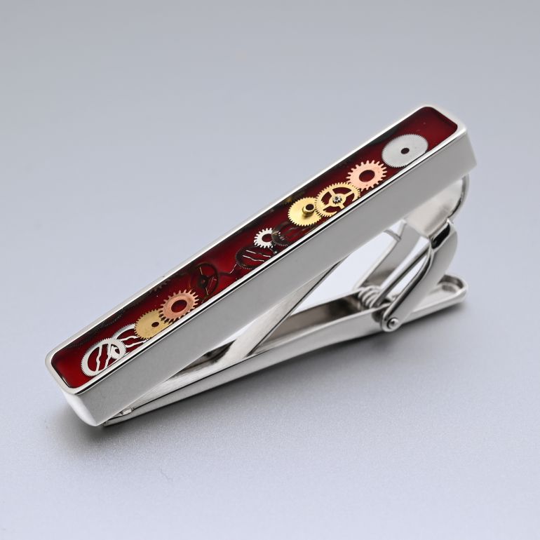 モンアート MONART ネクタイピン メンズ タイピン タイバー タイクリップ ギア(歯車) シルバー レッド VESUVIO TC SPK B Made in Italy 名入れ可有料 正規代理店