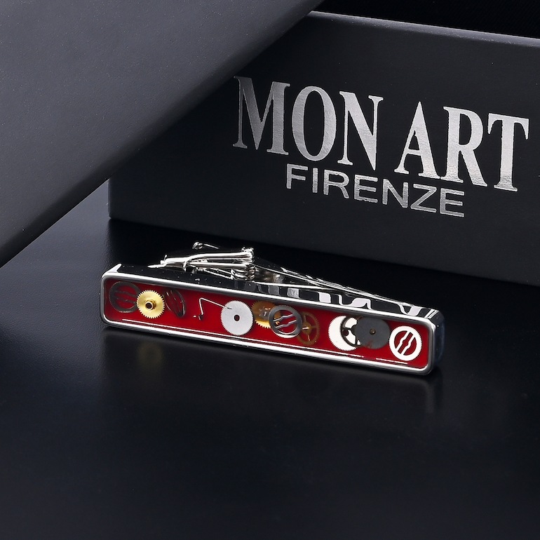 モンアート MONART ネクタイピン メンズ タイピン タイバー タイクリップ ギア(歯車) シルバー レッド VESUVIO TC SPK B Made in Italy 名入れ可有料 正規代理店