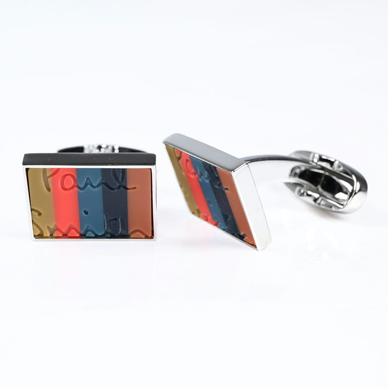 ポールスミス Paul Smith カフリンクス カフスボタン BRIGHT LOGO ロゴ シグネチャー メンズ シルバー×マルチカラー CUFF MSTRIP 96 英国 ビジネス 結婚式【スペシャルラッピング660円(別売り)】