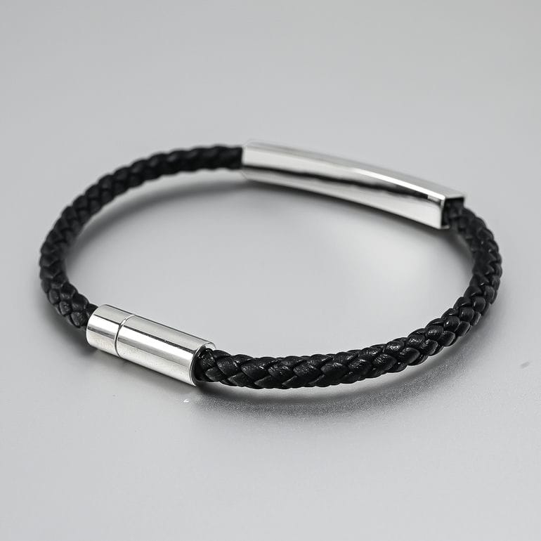 モンアート MONART ブレスレット レディース ウーブンレザー エングレーブ刻印 メタルプレート ブラック MASON BR/123 D S Made in Italy 名入れ可有料 正規代理店