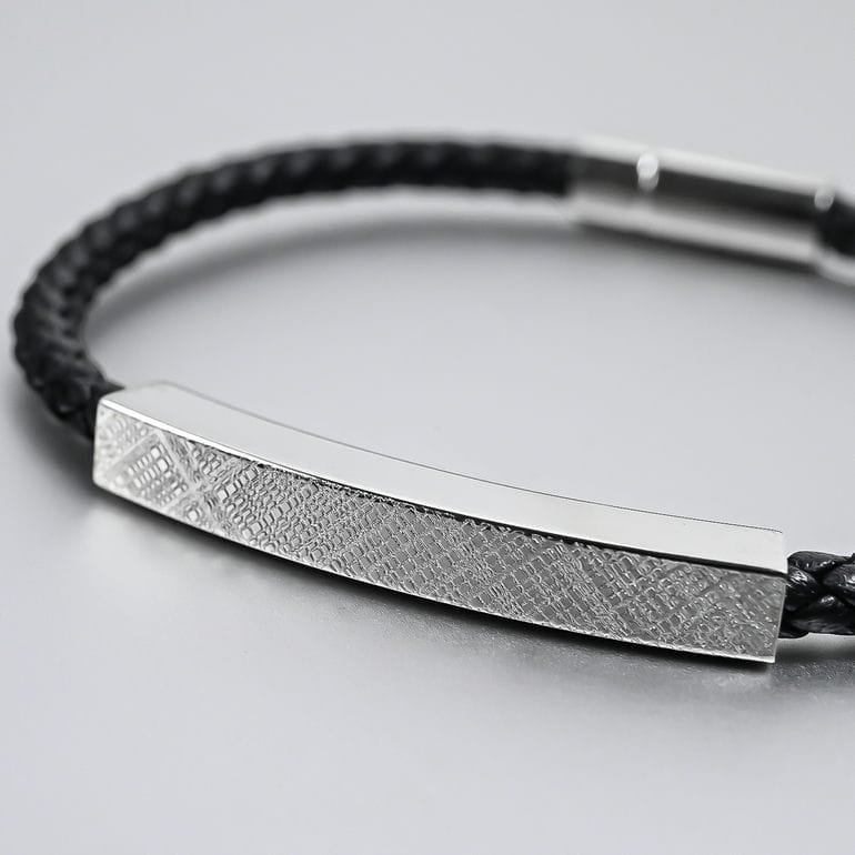 モンアート MONART ブレスレット レディース ウーブンレザー エングレーブ刻印 メタルプレート ブラック MASON BR/123 D S Made in Italy 名入れ可有料 正規代理店