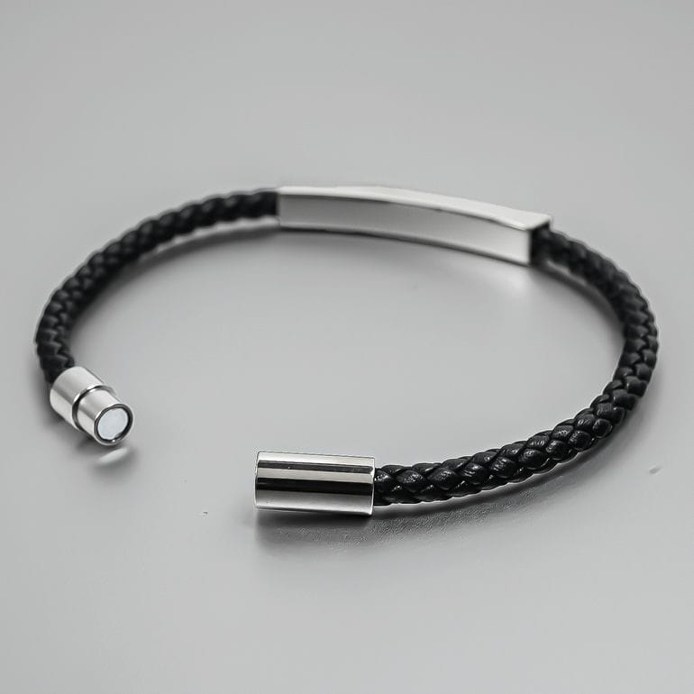 モンアート MONART ブレスレット レディース ウーブンレザー エングレーブ刻印 メタルプレート ブラック MASON BR/123 D S Made in Italy 名入れ可有料 正規代理店