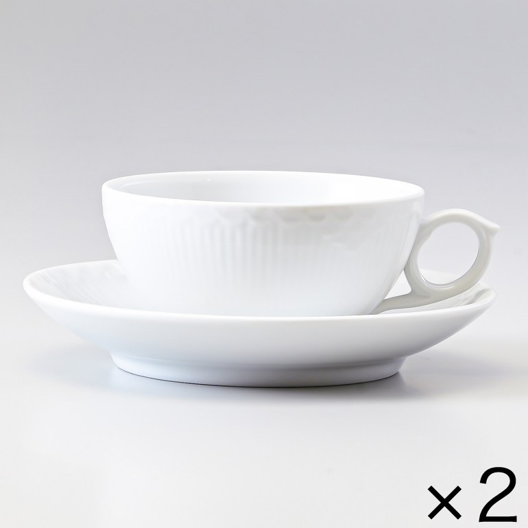 2個セット ロイヤルコペンハーゲン ホワイトフルーテッド ハーフレース ティーカップ ＆ ソーサー 200ml 1128080 1017277 北欧食器 洋食器 ROYAL COPENHAGEN カップアンドソーサー 【スペシャルラッピング660円(別売り)】