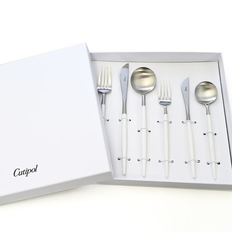 クチポール Cutipol GOA ゴア ホワイト 6点セット ディナーデザート ナイフ フォーク スプーン 洋食器【名入れ対応】【スペシャルラッピング660円(別売り)】