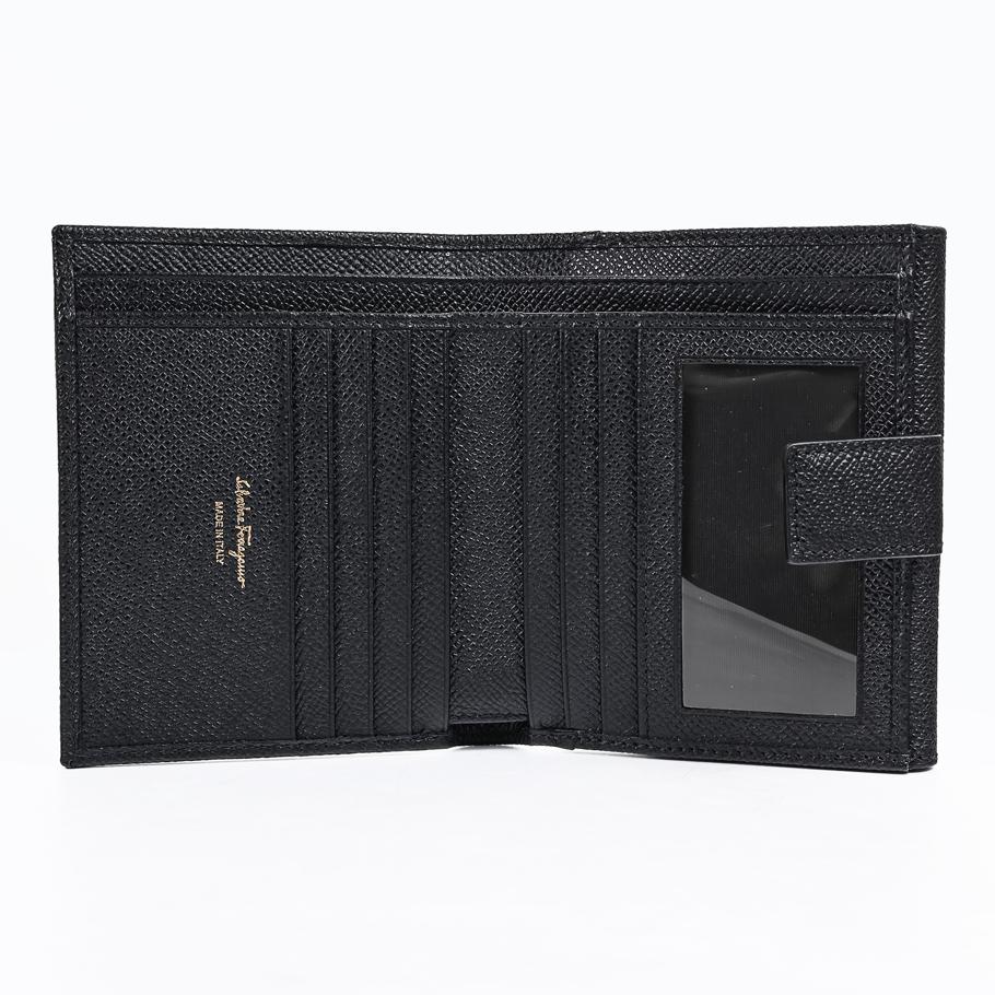 【名入れ可有料】【スペシャルラッピング付き】フェラガモ Salvatore Ferragamo サルヴァトーレフェラガモ 二つ折り財布 小銭入れ付き ウォレット ガンチーニ レディース ブラック 22C877 673998 0673998