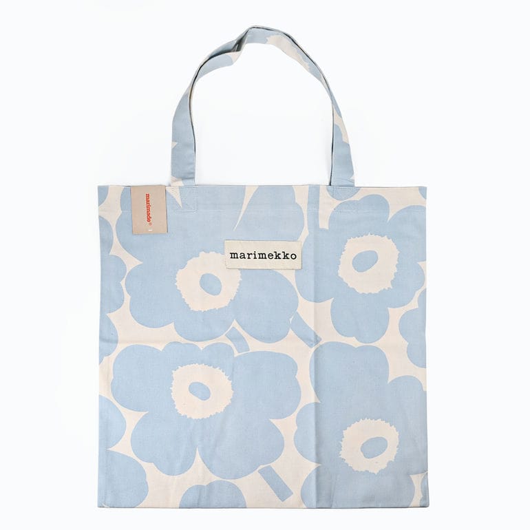 【名入れ可有料】マリメッコ marimekko トートバッグ Unikko ウニッコ スカイブルー ファブリック レディース 北欧雑貨 北欧デザイン ネコポス限定<br>【スペシャルラッピング660円(別売り)】