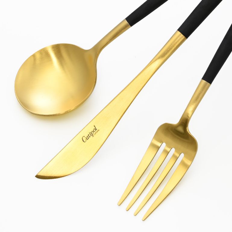 クチポール Cutipol GOA ゴア ブラック/ゴールド 3点セット ディナー ナイフ フォーク スプーン 洋食器【名入れ対応】【スペシャルラッピング660円(別売り)】