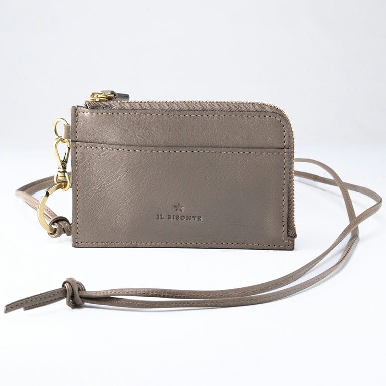 【名入れ可有料】イルビゾンテ IL BISONTE コインケース ネックストラップ付 L字ファスナー メンズ レディース 小銭入れ バケッタレザー グレー SCP064PV0001GY115B【スペシャルラッピング660円(別売り)】