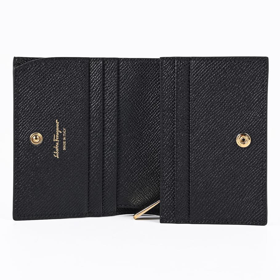 【スペシャルラッピング付き】フェラガモ Salvatore Ferragamo サルヴァトーレフェラガモ 二つ折り財布 小銭入れ付き ウォレット ヴァラ リボン レディース ブラック 22D515 725300 0725300
