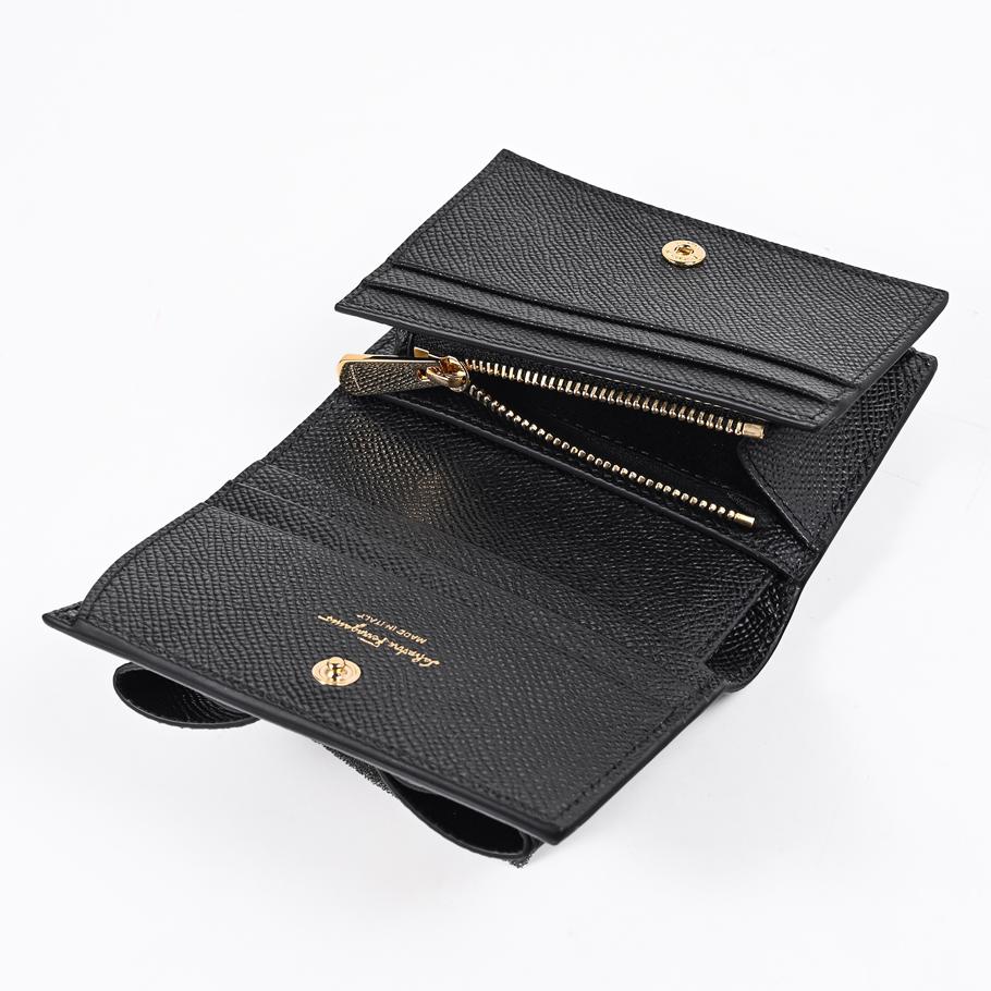 【スペシャルラッピング付き】フェラガモ Salvatore Ferragamo サルヴァトーレフェラガモ 二つ折り財布 小銭入れ付き ウォレット ヴァラ リボン レディース ブラック 22D515 725300 0725300