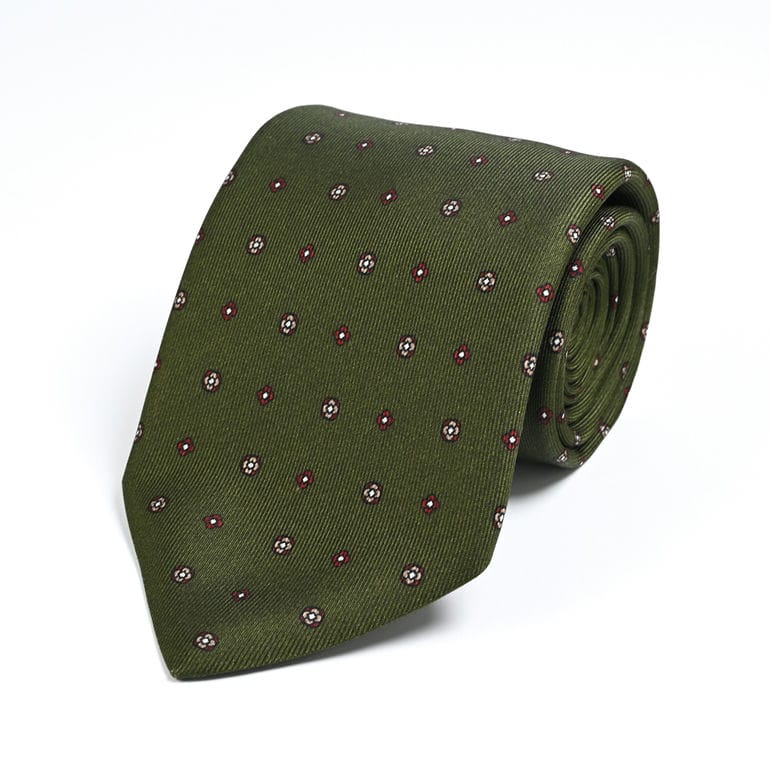 【刺しゅう名入れ可有料】ダンヒル dunhill ネクタイ メンズ 大剣幅8cm シルク100% ニーツ プリント オリーブ 24RPTP1HB312 英国<br>【スペシャルラッピング660円(別売り)】