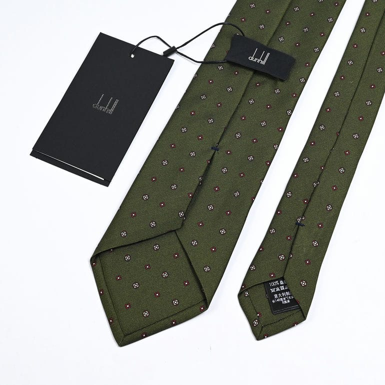 【刺しゅう名入れ可有料】ダンヒル dunhill ネクタイ メンズ 大剣幅8cm シルク100% ニーツ プリント オリーブ 24RPTP1HB312 英国<br>【スペシャルラッピング660円(別売り)】