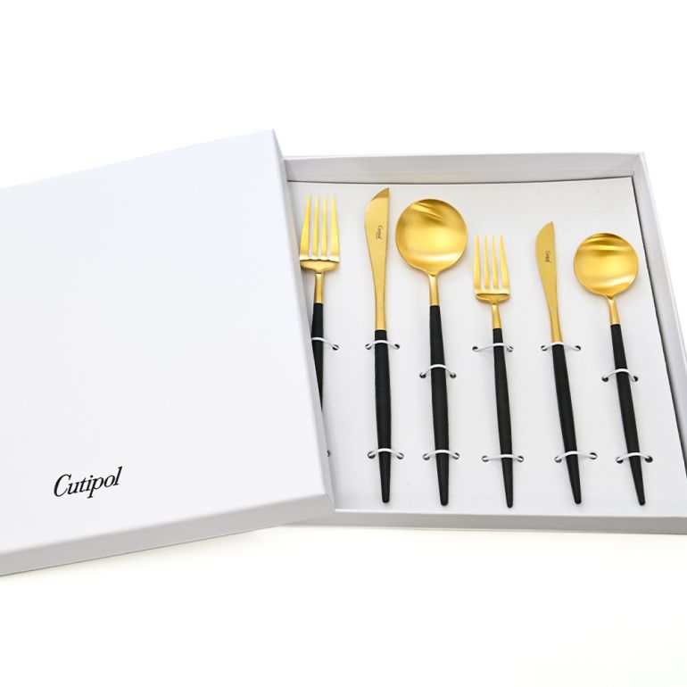 クチポール GOA ゴア ブラック/ゴールド 6点セット ディナーデザート ナイフ フォーク スプーン 洋食器【名入れ対応】【スペシャルラッピング660円(別売り)】