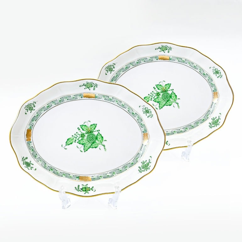 美品 ヘレンド 2枚まとめて プレート アポニー グリーン Herend ヘレンド アポニーグリーン 00524-0-00／524 プレート 25cm