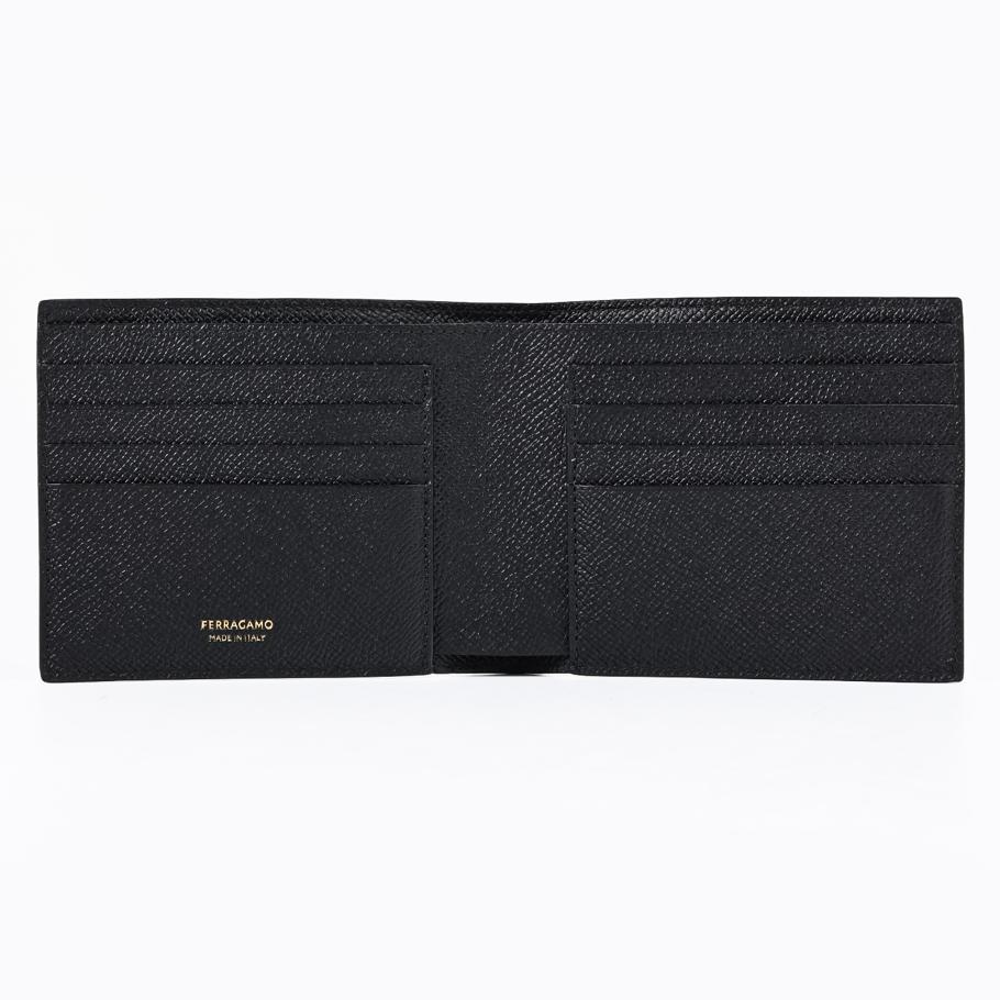 【スペシャルラッピング付き】フェラガモ Salvatore Ferragamo サルヴァトーレフェラガモ 二つ折り財布 小銭入れ無し ウォレット ダブル・ガンチーニ メンズ ブラック 661457 775650 0775650