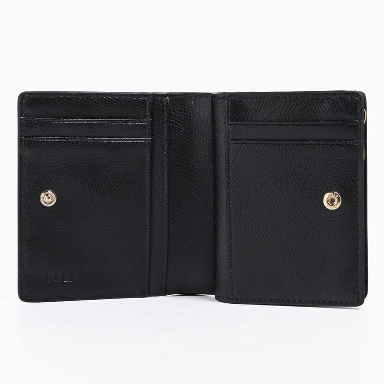 最終価格！超美品！フルラ　二つ折りウォレット　ブラック フルラ FURLA 二つ折り財布 小銭入れ付き CAMELIA カメリア コンパクト