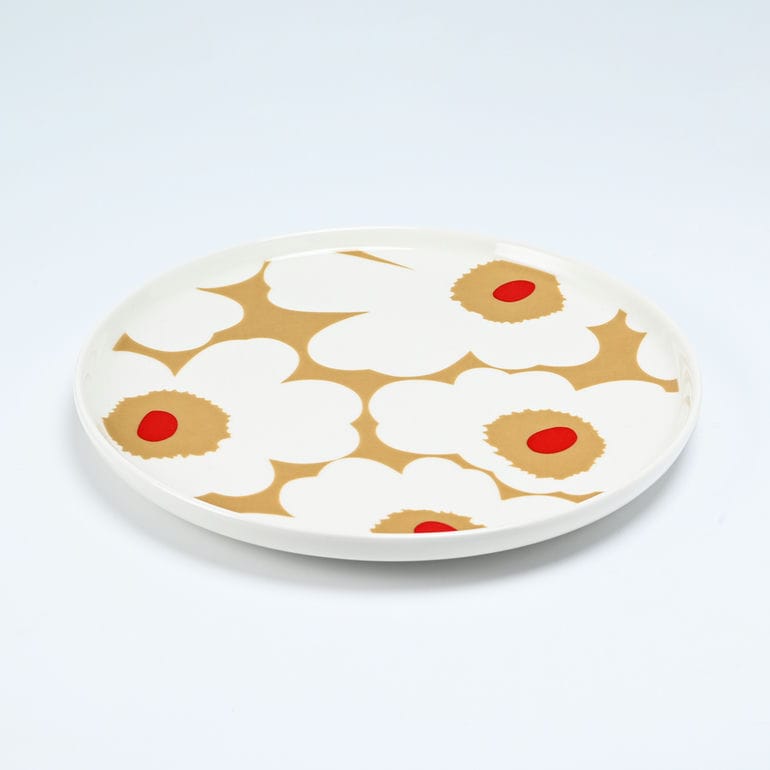 マリメッコ marimekko プレート 20cm Unikko ウニッコ ホワイト×ベージュ×レッド 72864 072864 183 北欧食器 洋食器 北欧デザイン 中皿 テーブルウエア 名入れ可（工賃別売り）【スペシャルラッピングB対応(別売り)】