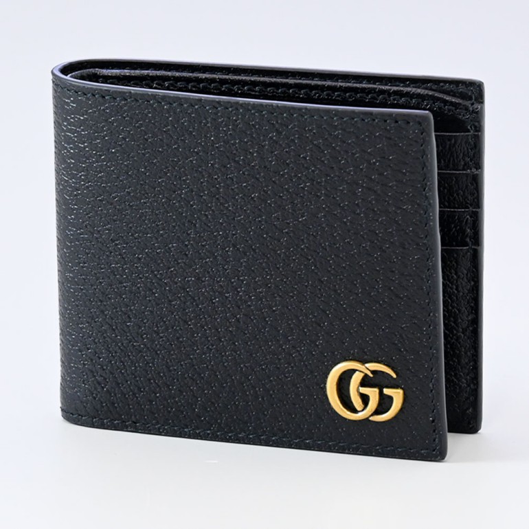 グッチ GUCCI 財布 二つ折り財布 メンズ 札入れ 小銭入れなし GGマーモントダブルG カーフレザー ブラック 428726 DJ20T 1000 箔押し名入れ可有料 【スペシャルラッピングB対応(別売り)】