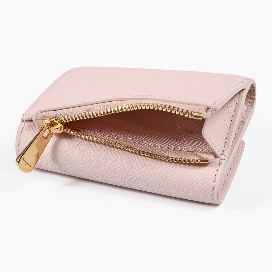 Salvatore Ferragamo レザー リボン 三つ折り財布 ピンク スペシャルラッピング付き】フェラガモ Salvatore Ferragamo