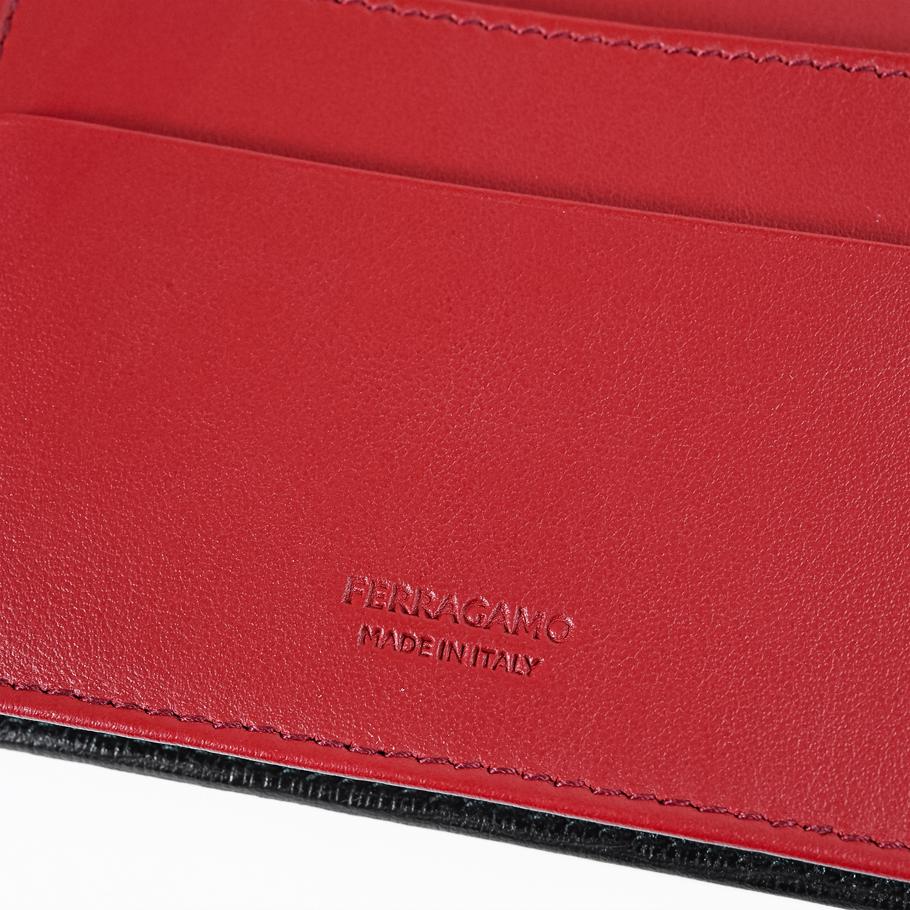 【スペシャルラッピング付き】フェラガモ Salvatore Ferragamo サルヴァトーレフェラガモ カードケース 名刺入れ ダブル・ガンチーニ メンズ ブラック レッド 66A062 685948 0685948