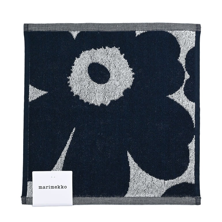 マリメッコ marimekko ハンドタオル 30×30cm ミニタオル レディース UNIKKO ウニッコ ハンカチ ホワイト×ダークブルー 070528 851 名入れ 刺しゅう可有料 北欧雑貨 北欧デザイン ネコポス限定 送料無料<br>【スペシャルラッピング660円(別売り)】
