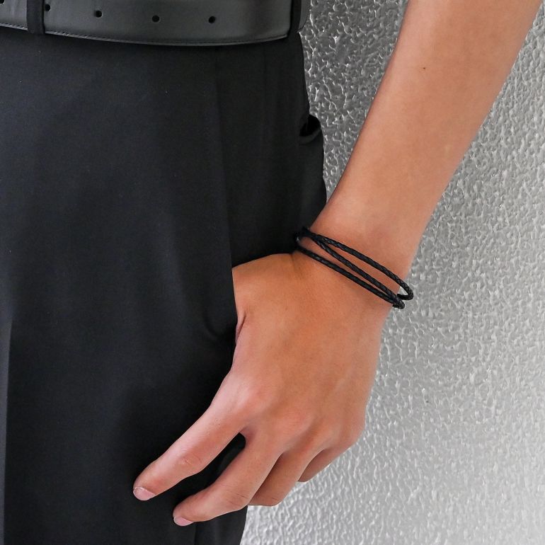 モンアート MONART ブレスレット メンズ 3ラウンドタイプ ウーブンレザー ブラック TRIPLO BR 02 F Made in Italy 名入れ可有料 正規代理店