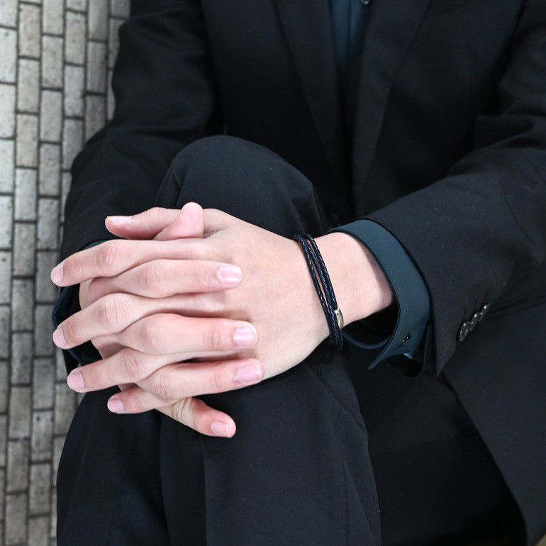 モンアート MONART ブレスレット メンズ 3ラウンドタイプ ウーブンレザー ブラック TRIPLO BR 02 F Made in Italy 名入れ可有料 正規代理店