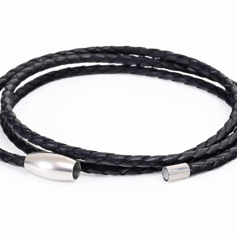 モンアート MONART ブレスレット メンズ 3ラウンドタイプ ウーブンレザー ブラック TRIPLO BR 02 F Made in Italy 名入れ可有料 正規代理店