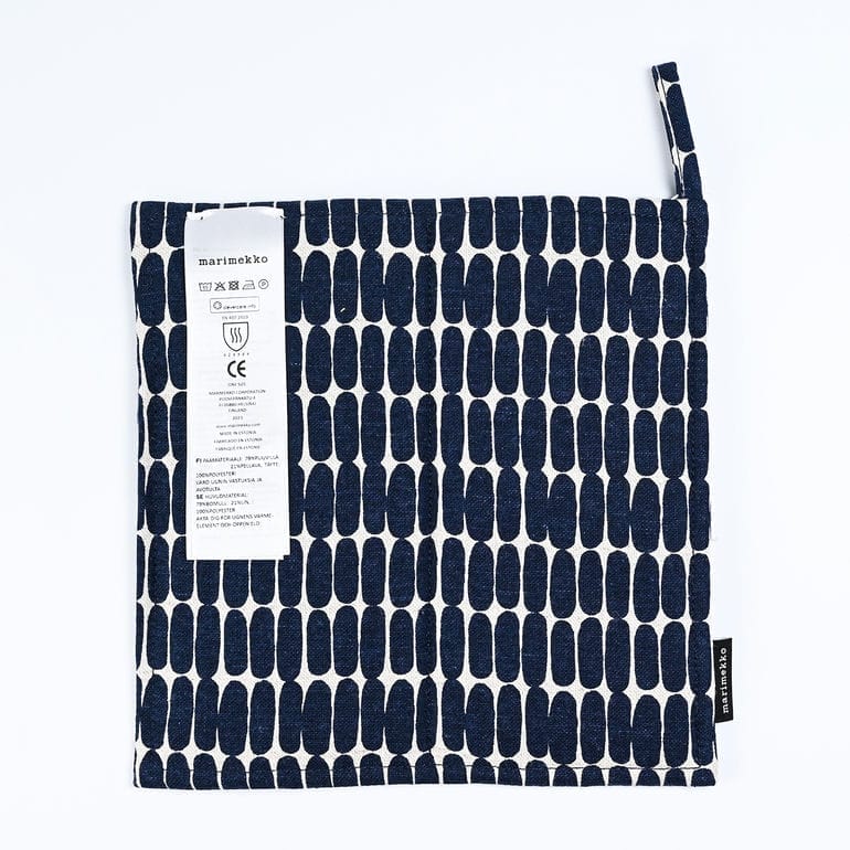 マリメッコ marimekko ポットホルダー 鍋敷き Alku アルク ナチュラル×ダークブルー 72619 072619 850 北欧雑貨 北欧デザイン 母の日 刺しゅう名入れ可(工賃別売り)