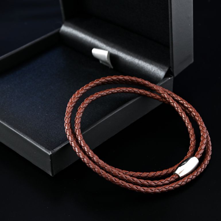 モンアート MONART ブレスレット メンズ 3ラウンドタイプ ウーブンレザー ブラウン TRIPLO BR 02 G Made in Italy 名入れ可有料 正規代理店