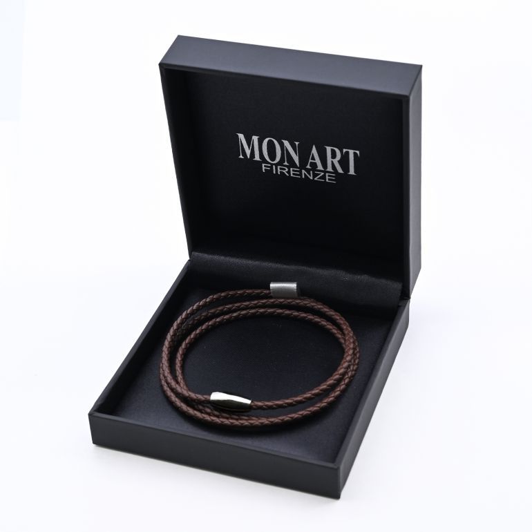 モンアート MONART ブレスレット メンズ 3ラウンドタイプ ウーブンレザー ブラウン TRIPLO BR 02 G Made in Italy 名入れ可有料 正規代理店