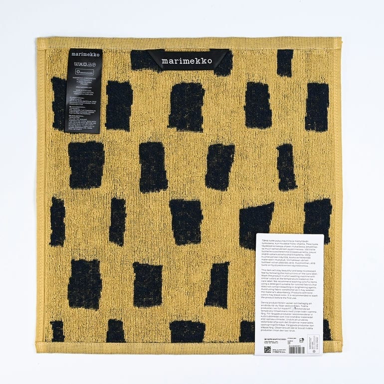 マリメッコ marimekko ハンドタオル 30×30cm ミニタオル ハンカチ Iso Noppa イソ ノッパ イエロー×ネイビーブルー 72532 072532 980 北欧雑貨 北欧デザイン 【スペシャルラッピング660円(別売り)】 母の日 刺しゅう名入れ可（工賃別売り）