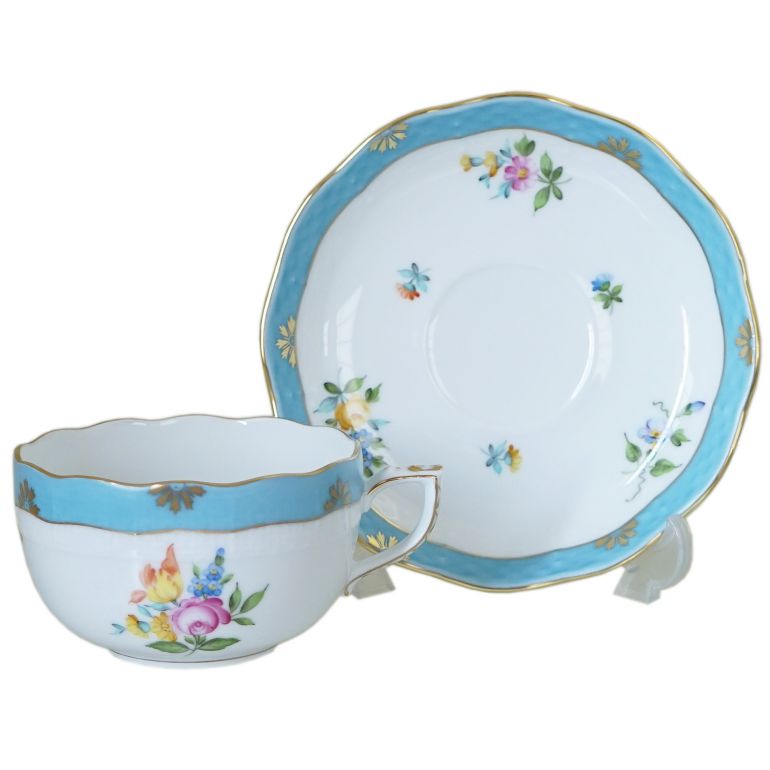 ヘレンド ティーカップ&ソーサー ローズチューリップ ブルー 洋食器 200ml 手描き 724000 RTFB 【00724000-RTFB】 カップアンドソーサー 【スペシャルラッピング660円(別売り)】
