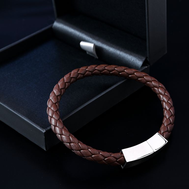 モンアート MONART ブレスレット Mサイズ メンズ ウーブンレザー ブラウン QUADRO BR 81 A Made in Italy 名入れ可有料 正規代理店