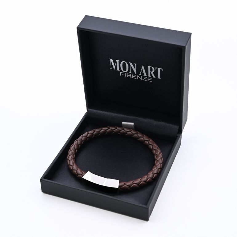 モンアート MONART ブレスレット Mサイズ メンズ ウーブンレザー ブラウン QUADRO BR 81 A Made in Italy 名入れ可有料 正規代理店