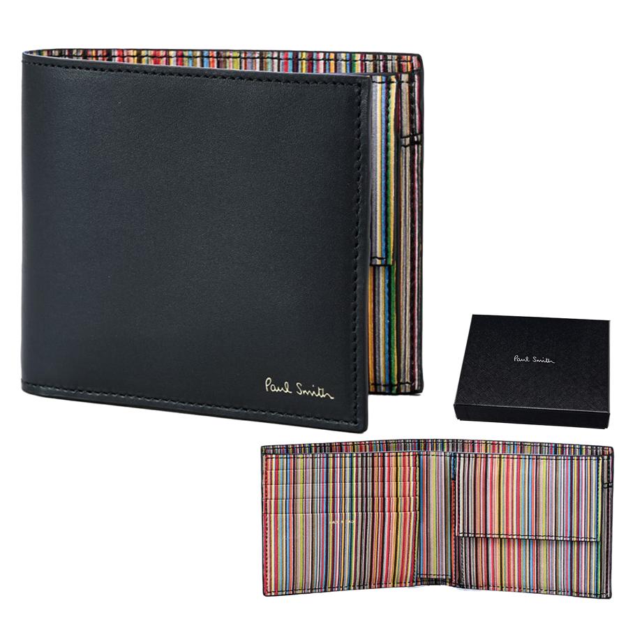ポールスミス Paul Smith 財布 二つ折り財布 メンズ ブラック マルチカラーストライプ 4833 BMULTI 79 Made in ITALY 名入れ可有料 箔押し 【スペシャルラッピング660円(別売り)】