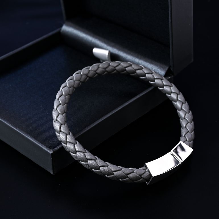モンアート MONART ブレスレット Mサイズ メンズ ウーブンレザー グレー QUADRO BR 81 B Made in Italy 名入れ可有料 正規代理店