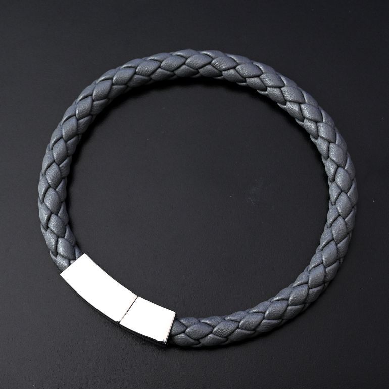 モンアート MONART ブレスレット Mサイズ メンズ ウーブンレザー グレー QUADRO BR 81 B Made in Italy 名入れ可有料 正規代理店
