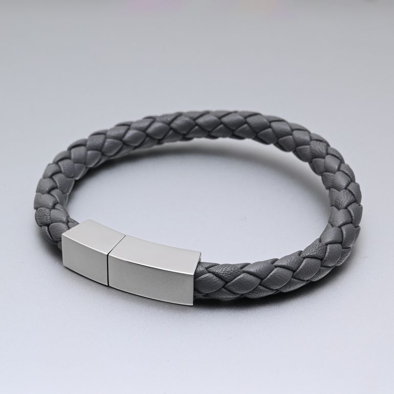 モンアート MONART ブレスレット Mサイズ メンズ ウーブンレザー グレー QUADRO BR 81 B Made in Italy 名入れ可有料 正規代理店