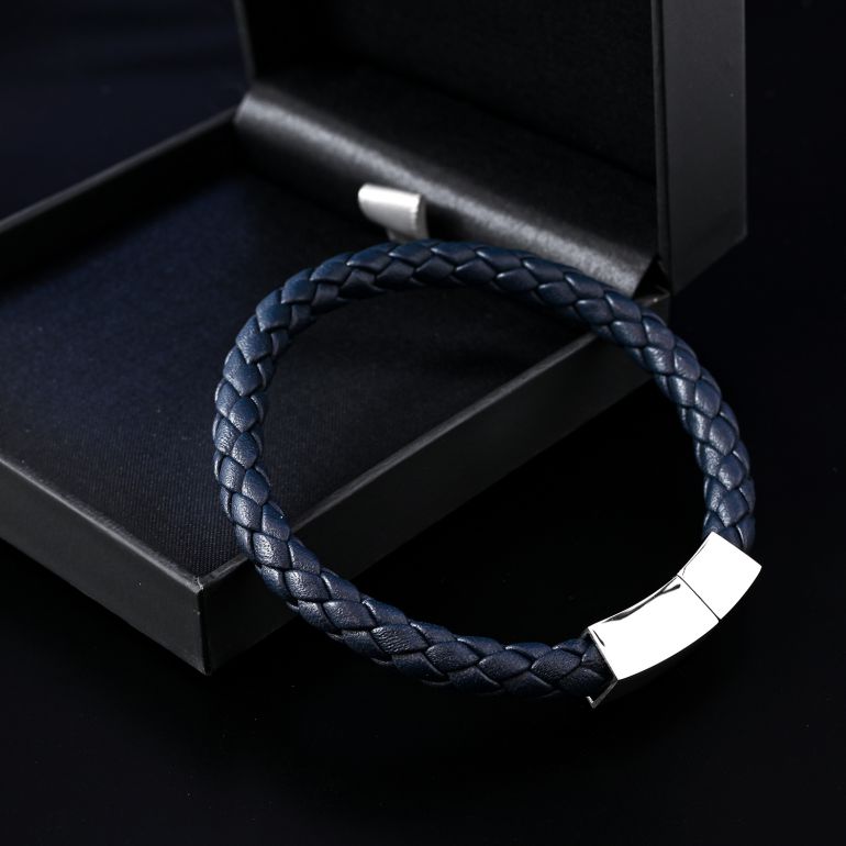 モンアート MONART ブレスレット Mサイズ メンズ ウーブンレザー ネイビー QUADRO BR 81 C Made in Italy 名入れ可有料 正規代理店