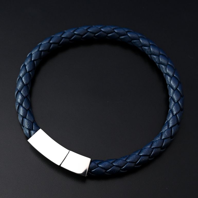 モンアート MONART ブレスレット Mサイズ メンズ ウーブンレザー ネイビー QUADRO BR 81 C Made in Italy 名入れ可有料 正規代理店
