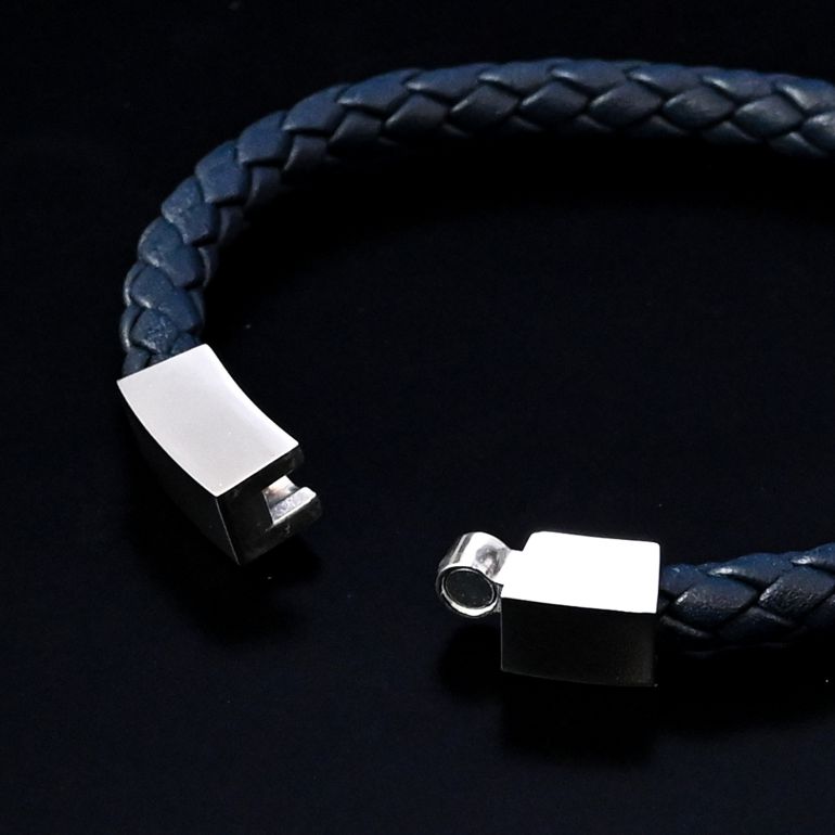 モンアート MONART ブレスレット Mサイズ メンズ ウーブンレザー ネイビー QUADRO BR 81 C Made in Italy 名入れ可有料 正規代理店