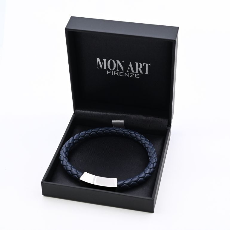 モンアート MONART ブレスレット Mサイズ メンズ ウーブンレザー ネイビー QUADRO BR 81 C Made in Italy 名入れ可有料 正規代理店