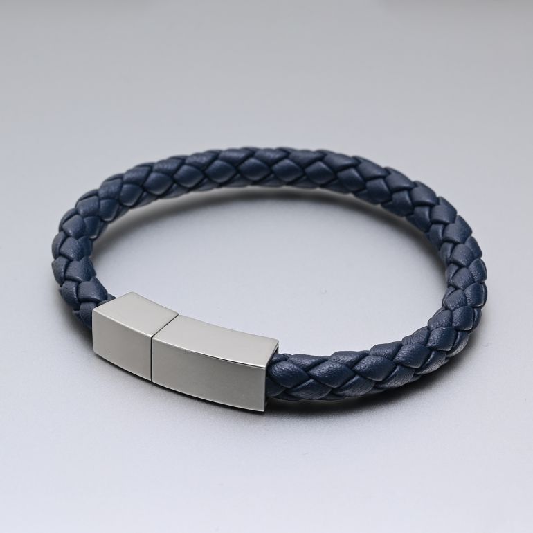 モンアート MONART ブレスレット Mサイズ メンズ ウーブンレザー ネイビー QUADRO BR 81 C Made in Italy 名入れ可有料 正規代理店