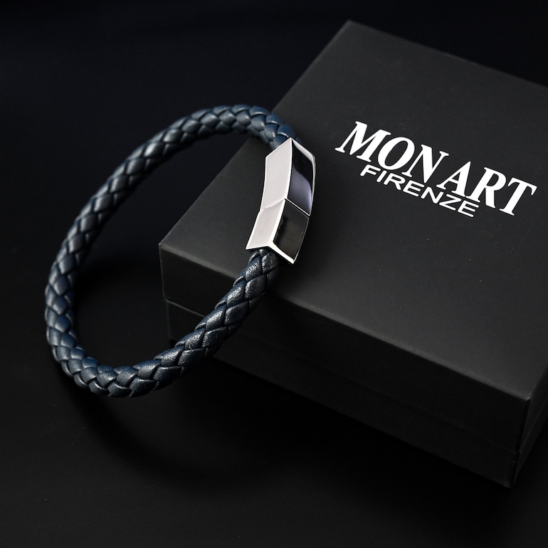 モンアート MONART ブレスレット Mサイズ メンズ ウーブンレザー ネイビー QUADRO BR 81 C Made in Italy 名入れ可有料 正規代理店