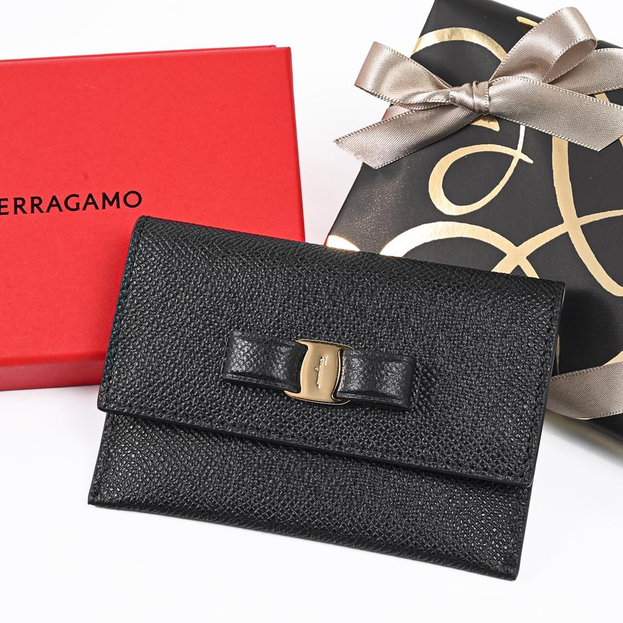 【スペシャルラッピング付き】フェラガモ Salvatore Ferragamo サルヴァトーレフェラガモ カードケース 名刺入れ ヴァラ リボン レディース ブラック 22D155 683522 0683522