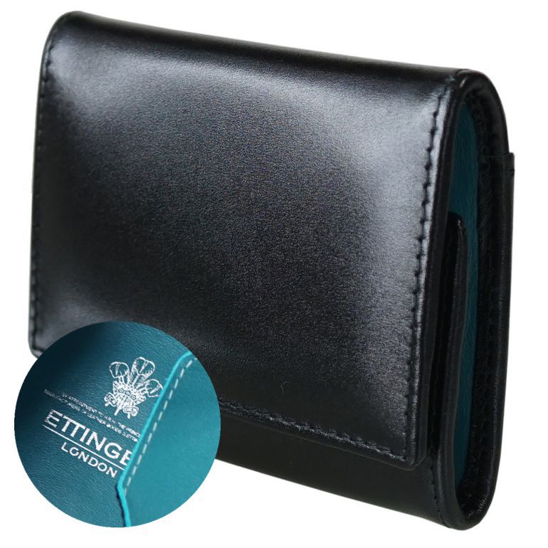 エッティンガー ETTINGER コインケース メンズ 小銭入れ ロイヤルコレクション バイカラー ST145JR TURQUOISE ブラック×ターコイズ 【スペシャルラッピング660円(別売り)】