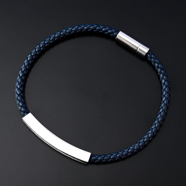 モンアート MONART ブレスレット メンズ ウーブンレザー エングレーブ刻印 メタルプレート ネイビー MASON BR 123 A Made in Italy 名入れ可有料 正規代理店