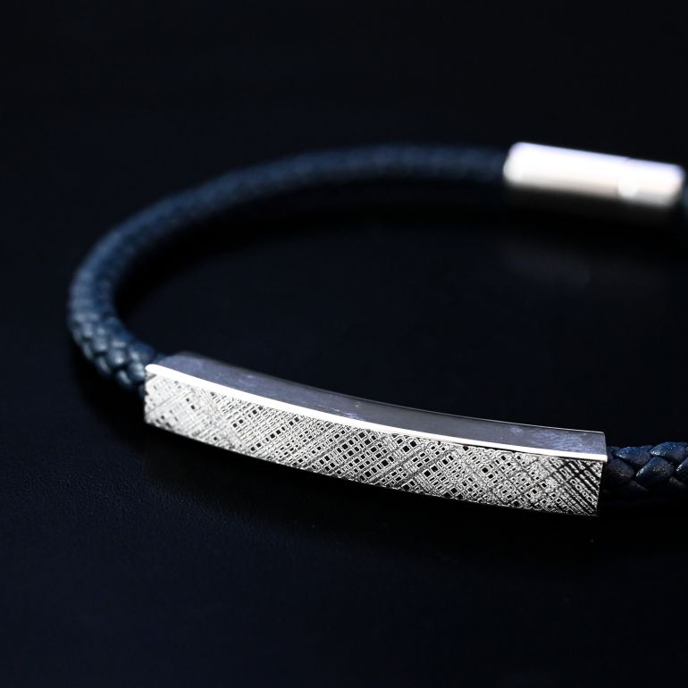 モンアート MONART ブレスレット メンズ ウーブンレザー エングレーブ刻印 メタルプレート ネイビー MASON BR 123 A Made in Italy 名入れ可有料 正規代理店